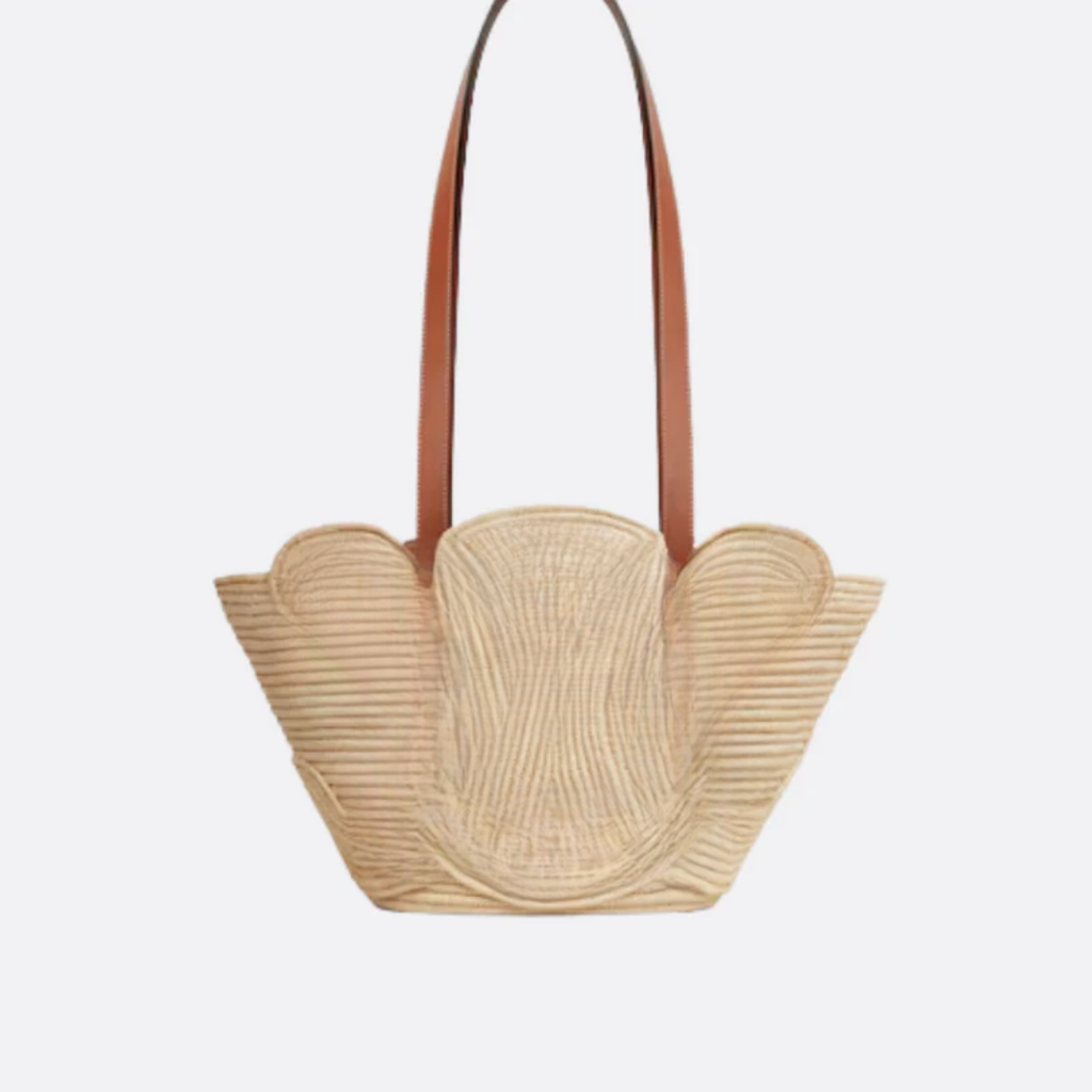Cln Classic bag Small basket with woven raffia and calfskin trim