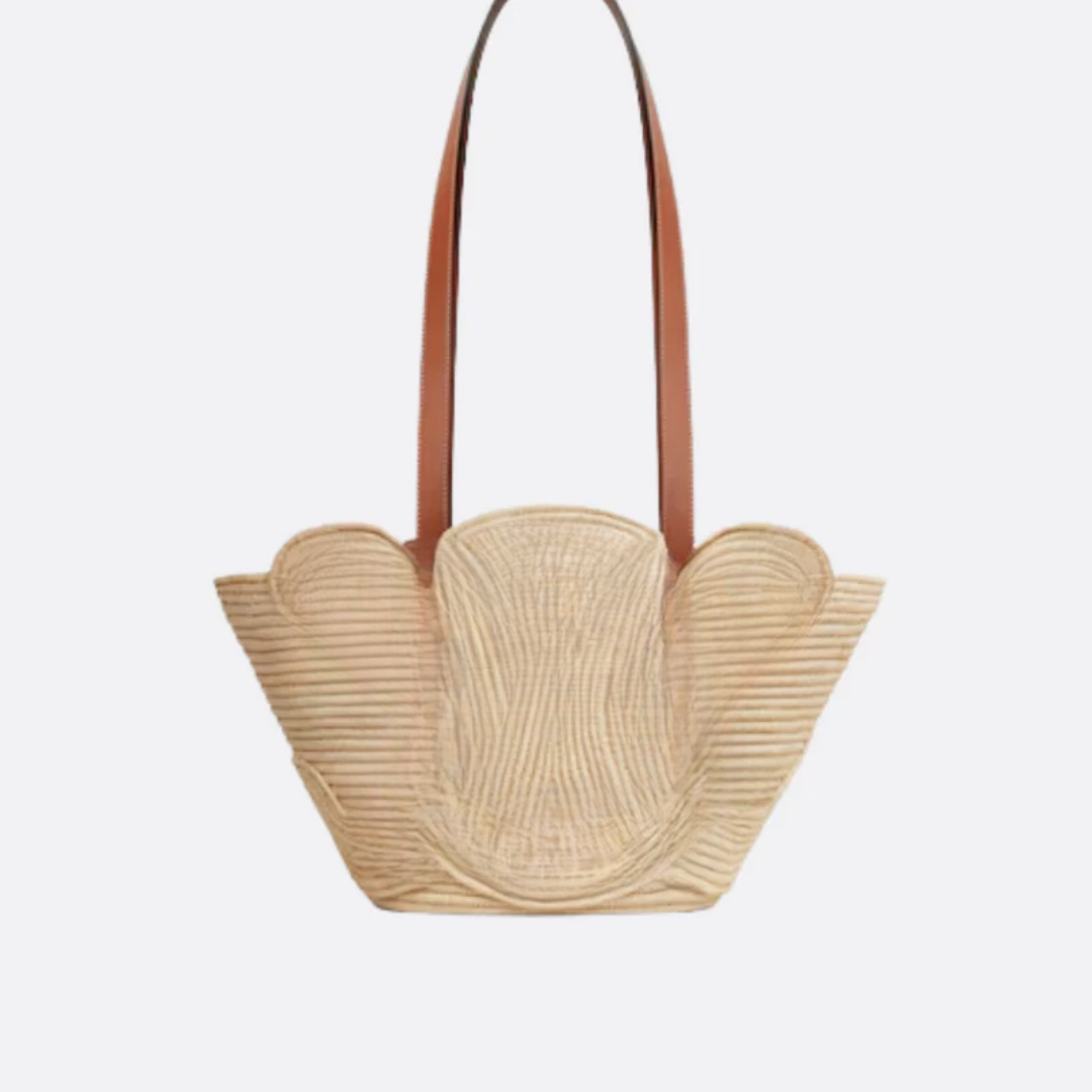 Cln Classic bag Small basket with woven raffia and calfskin trim