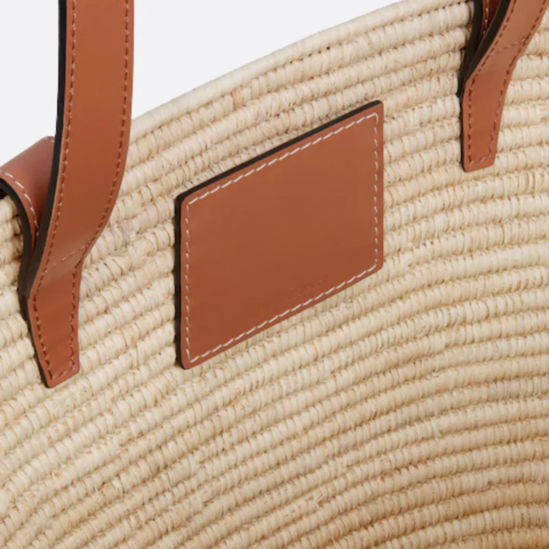 Cln Classic bag Small basket with woven raffia and calfskin trim