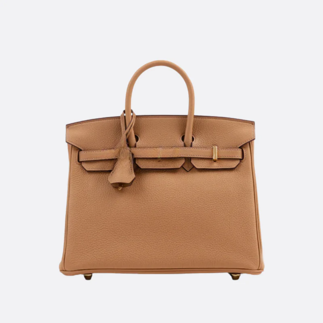 Bag 25 Brk HSS Cr / GryTr Made of Tg Leather with Brushed Gold Fittings