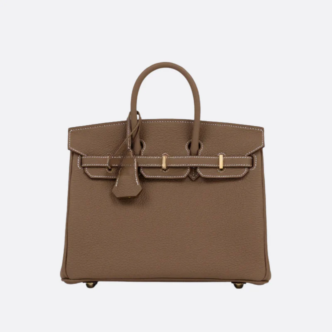 Bag 25 Brk HSS Cr / GryTr Made of Tg Leather with Brushed Gold Fittings